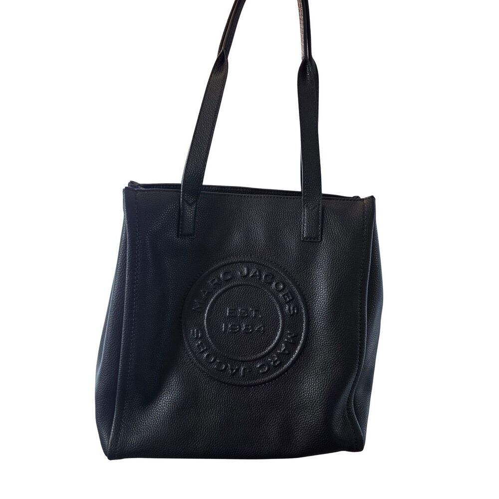 Marc Jacobs Black Pebbled Leather Signet Logo Tote Bag EST 1984 Shoulder Bag